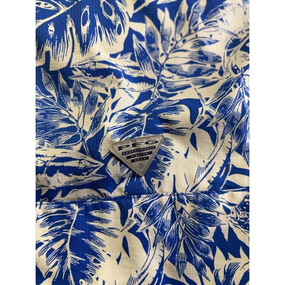 Columbia PFG Vented Fishing Shirt Large Allover Print Tropical Swordfish Blue - Picture 8 of 8